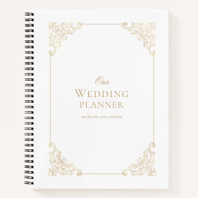Elegant Baroque Gold Script Our Wedding Planner Notebook (Front)