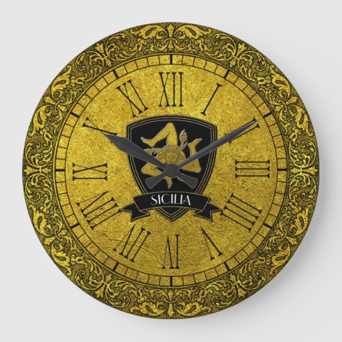 Elegant Baroque Gold Sicilian Trinacria Large Clock