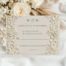 Elegant Baroque Ivory Wedding RSVP Card