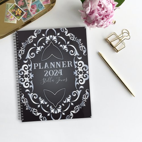 Elegant Baroque Luxury Chic Black and Silver 2024 Planner