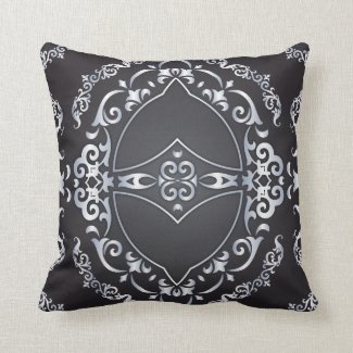Elegant Baroque Luxury Chic Black & Silver Border Throw Pillow