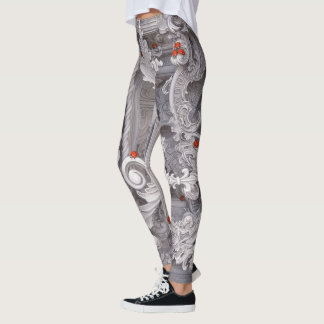 Elegant Baroque Marble Pillar & Red Ladybug Art Leggings