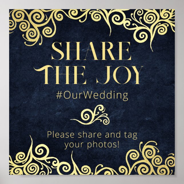 Elegant Baroque Navy And Gold Classy Chic Wedding  Poster (Front)