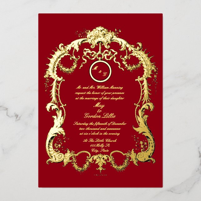 Elegant Baroque Rococo 1746 Frame Border Wedding Foil Invitation (Front)