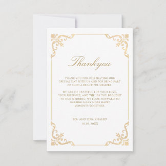 Elegant Baroque Rococo Frame Gold Script Wedding Thank You Card