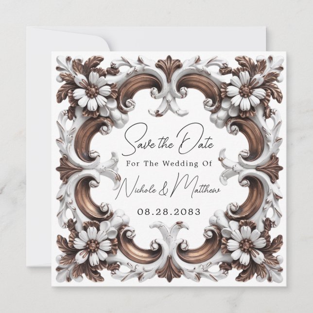 Elegant Baroque Rococo Style Save The Date (Front)