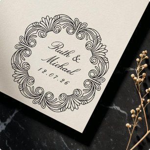 Elegant Baroque Scroll Wedding Date & Names Self-inking Stamp