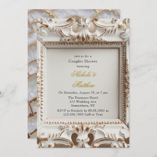Elegant Baroque Style White Gold Couples Shower Invitation