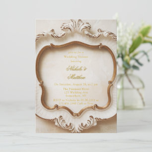 Elegant Baroque Style White Gold Wedding Invitation