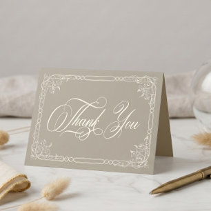Elegant Baroque Vintage Neutral Tan Ivory Wedding Thank You Card