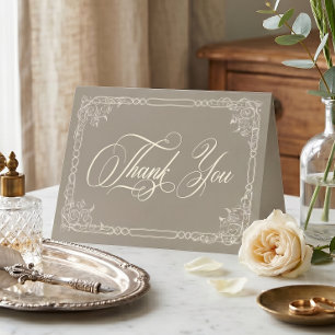Elegant Baroque Vintage Neutral Tan Ivory Wedding Thank You Card