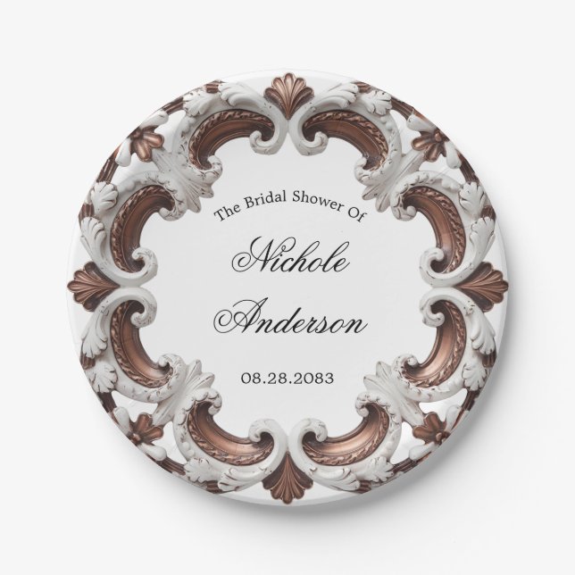 Elegant Baroque Wedding Frame Bridal Shower Paper Plates (Front)