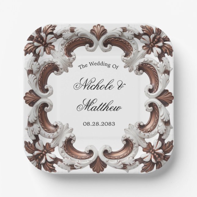Elegant Baroque Wedding Frame Paper Plates (Front)