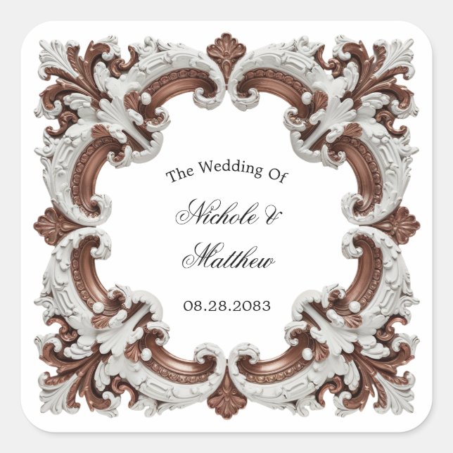 Elegant Baroque Wedding Frame Square Sticker (Front)