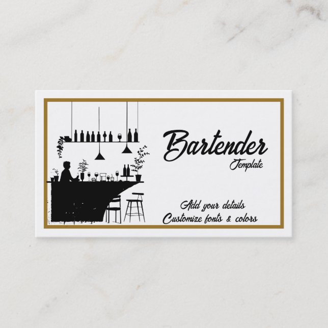 Elegant bartender cocktail business cards (Front)