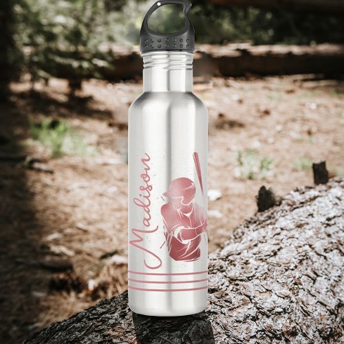  Elegant Baseball Personalized Script Name Stainless Steel Water Bottle