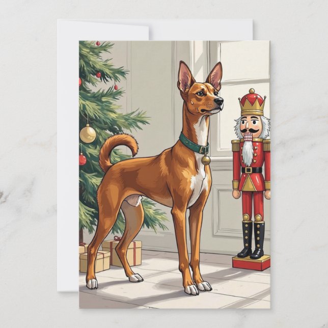 Elegant Basenji Dog Nutcracker Modern Christmas Holiday Card (Front)