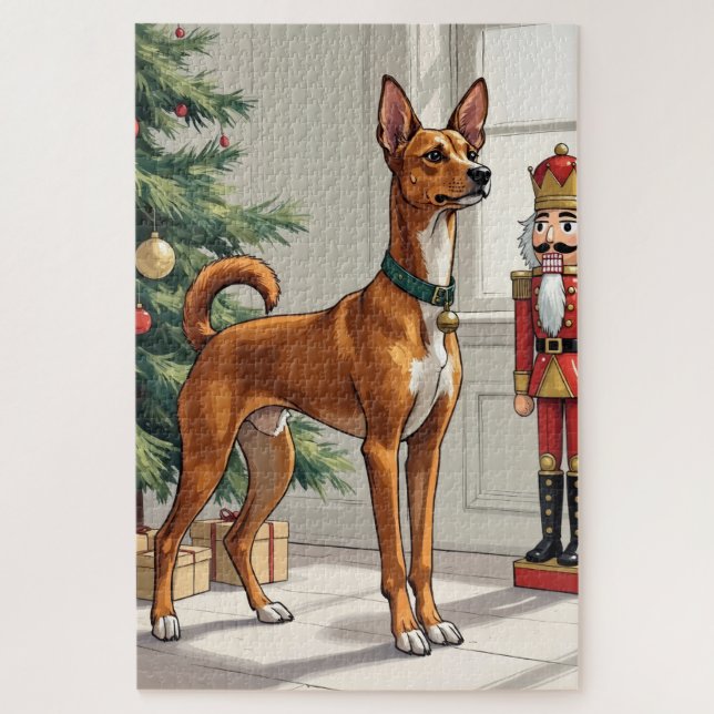 Elegant Basenji Dog Nutcracker Modern Christmas Jigsaw Puzzle (Vertical)