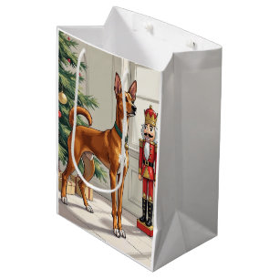 Elegant Basenji Dog Nutcracker Modern Christmas Medium Gift Bag