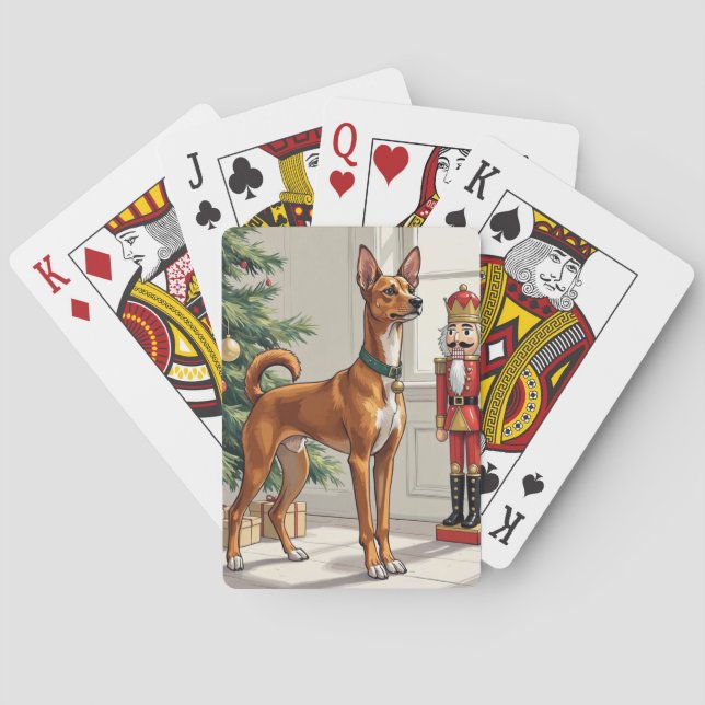 Elegant Basenji Dog Nutcracker Modern Christmas Poker Cards (Back)