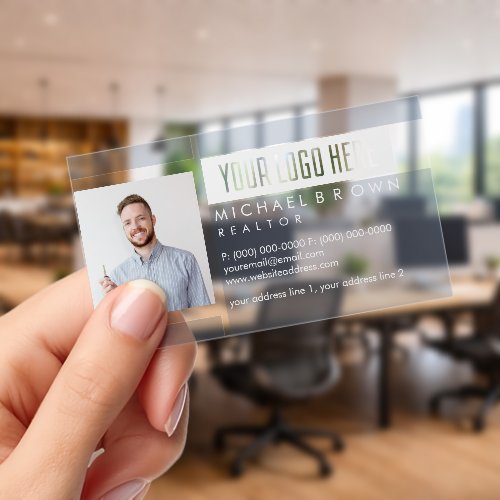 Elegant Basic Real Estate Photo Navy Elegant Clear Business Cards