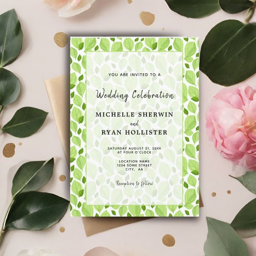 Elegant Basil Leaf Pattern Green Botanical Wedding Invitation