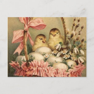 ELEGANT BASKET ,CHICKENS,FLOWERS AND EASTER EGGS HOLIDAY POSTCARD