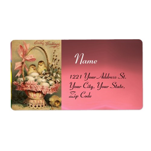 ELEGANT BASKET CHICKENSFLOWERS AND EASTER EGGS LABEL