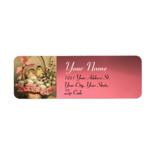 ELEGANT BASKET ,CHICKENS,FLOWERS AND EASTER EGGS LABEL