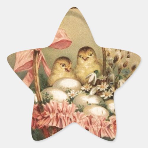 ELEGANT BASKET CHICKENSFLOWERS AND EASTER EGGS STAR STICKER