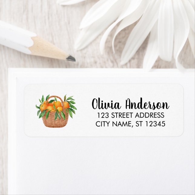 Elegant Basket Of Oranges  Return Address Label    (Insitu)