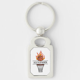 Elegant basketball with blaze personalized name keychain