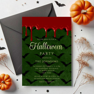 Elegant Bat Blood Dripping Halloween Gold Foil Invitation