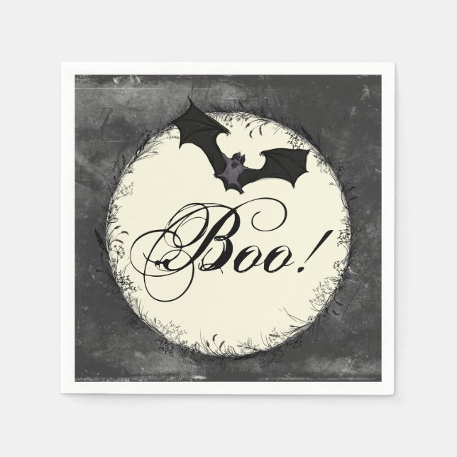 Elegant Bat Boo Halloween Napkins (Front)