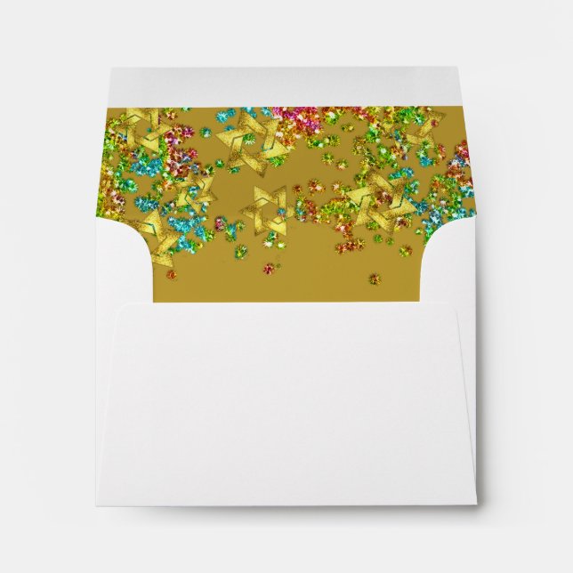 Elegant Bat Mitzvah Glittery Confetti Envelope (Back (Bottom))