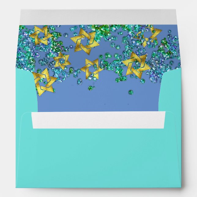 Elegant Bat Mitzvah Glittery Confetti Envelope (Back (Bottom))