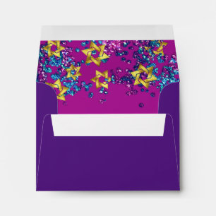 Elegant Bat Mitzvah Glittery Confetti Purple Envelope