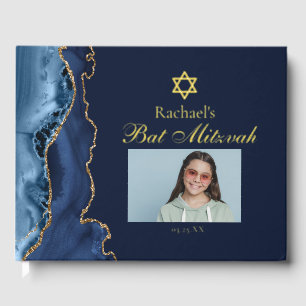 Elegant Bat Mitzvah Navy Blue Gold Foil Foil Guest Book