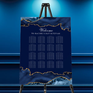 Elegant Bat Mitzvah Party Blue Gold Seating Chart Foam Board