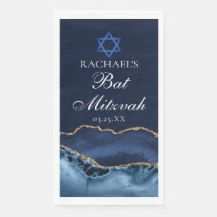 Elegant Bat Mitzvah Party Custom Navy Blue Gold Paper Guest Towels