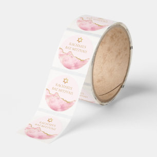 Elegant Bat Mitzvah Party Pink Gold Custom Classic Round Sticker
