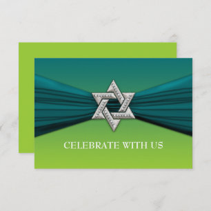 Elegant Bat Mitzvah Star Teal on Any Color Invitation