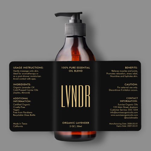 Elegant Bath Body Beauty Black Gold Modern Product Label