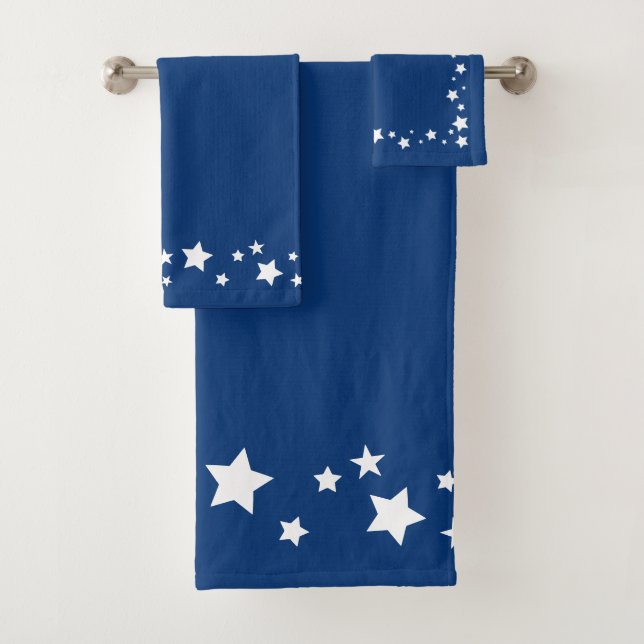 Elegant bathroom towel set, blue with stars  (Insitu)
