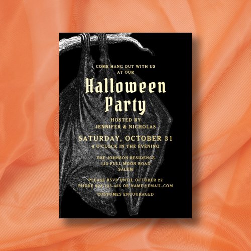 Elegant Bats Gold Halloween Foil Party Foil Invitation