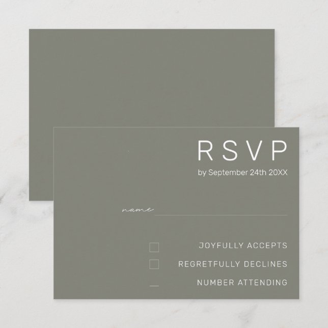 Elegant Battleship Gray Minimal Modern Wedding Invitation (Front/Back)