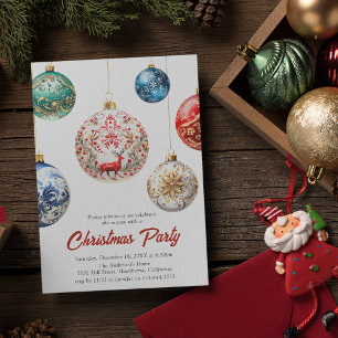 Elegant Bauble Festive Christmas Holiday Party Invitation