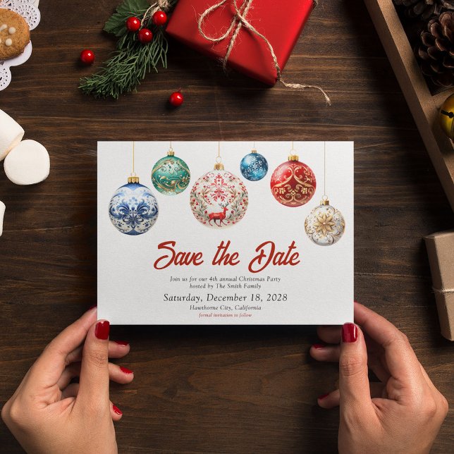 Elegant Bauble Festive Christmas | Holiday Party Save The Date (Creator Uploaded)