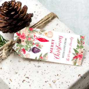 Elegant bauble pine floral watercolor Christmas Gift Tags