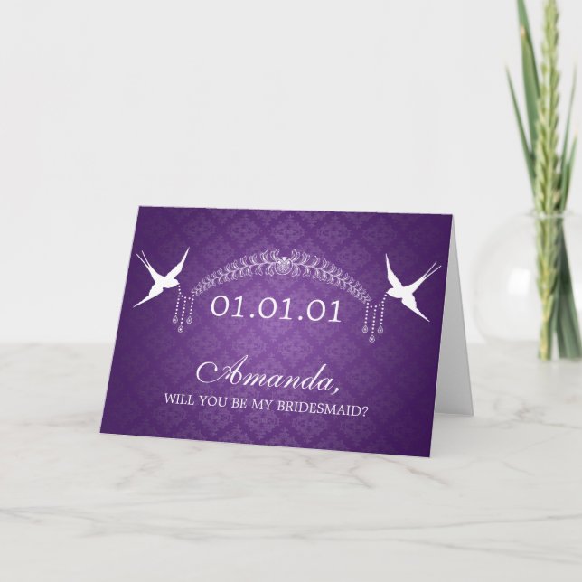 Elegant Be My Bridesmaid Birds & Diamonds Purple Invitation (Front)